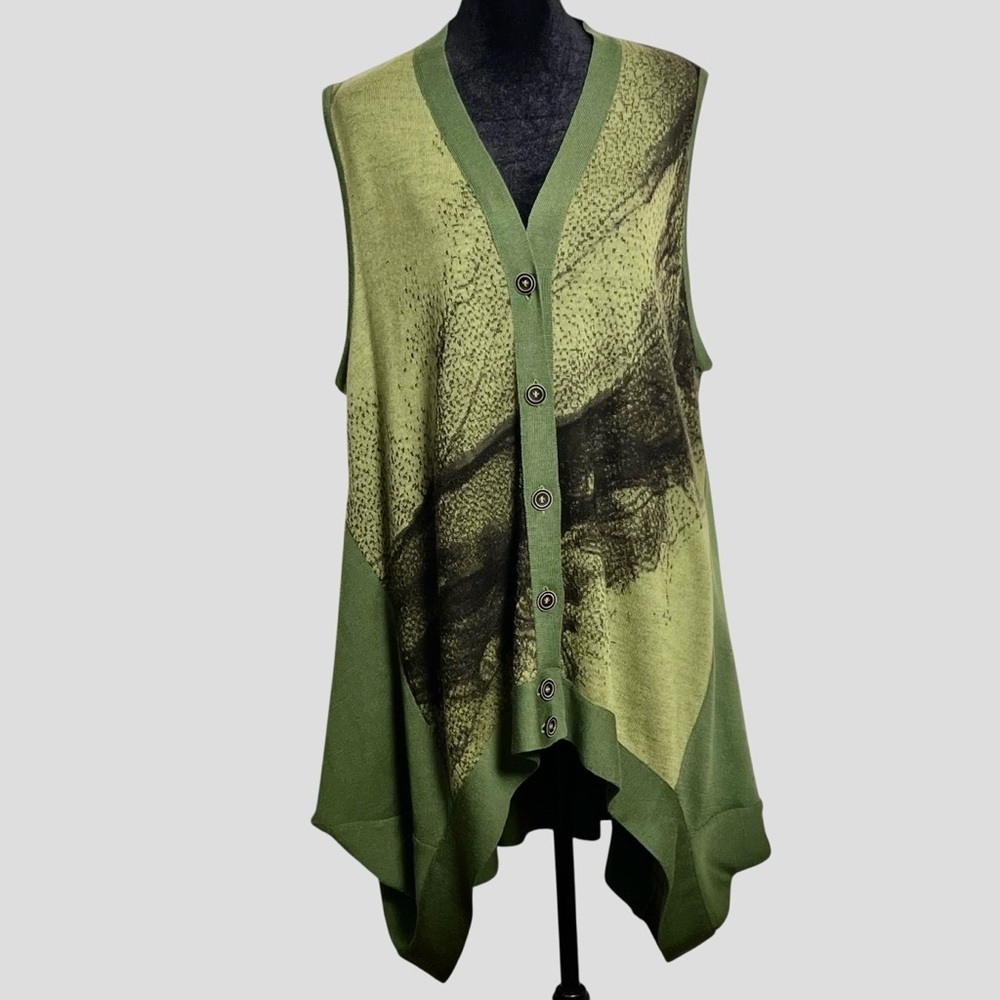 Yoshi Yoshi by PJ Green Abstract Lagenlook Wool Draped Vest Cardigan Size 4